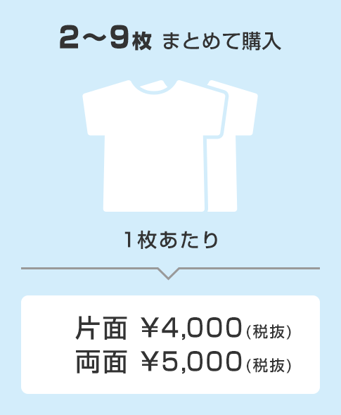 2〜9枚購入で1枚あたり片面4000円、両面5000円(税抜)