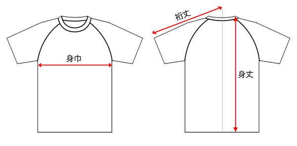 ラグランTシャツのサイズガイド