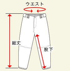 ベースボールパンツのサイズガイド