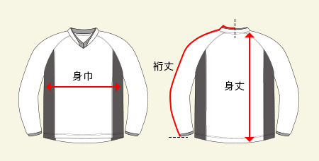ロングラグランTシャツのサイズガイド